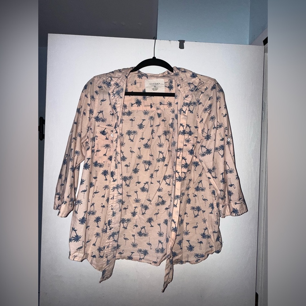 Sonoma Light Pink Palm Print Button Down Shirt